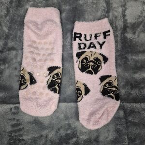 Pink Pug Socks with 'Ruff Day' Design